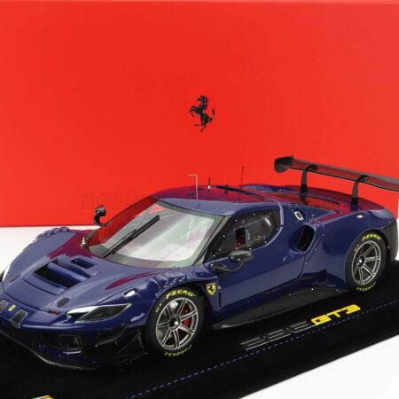 BBR-MODELS 1/18 FERRARI | 296 GT3 EVO 3.9L TURBO V8 N 0 2022 - CON VETRINA - WITH SHOWCASE | BLU ELETTRICO - BLUE MET