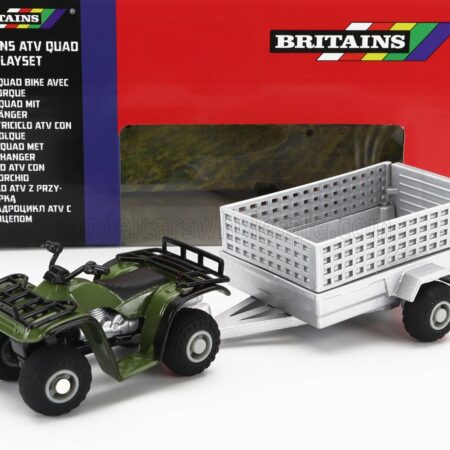 BRITAINS 1/32 YAMAHA | QUAD 4X4 WITH TRAILER 2009 | GREEN SILVER