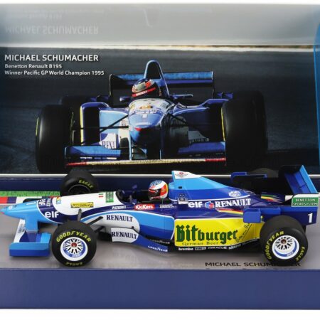 MINICHAMPS 1/18 BENETTON | F1  B195 TEAM MILD SEVEN RENAULT N 1 WORLD CHAMPION WINNER PACIFIC GP 1995 MICHAEL SCHUMACHER | BLUE YELLOW