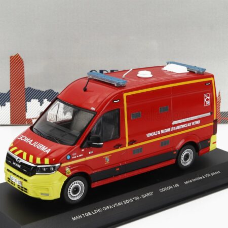 ODEON 1/43 MAN | TGE L2H2 GIFA VSAV SDIS 30 GARD VEHICULE DE SECOURS ET D'ASSISTANCE AUX VICTIMES SAPEURS POMPIERS 2020 | RED YELLOW