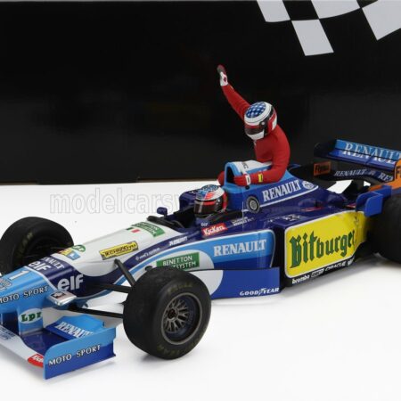 MINICHAMPS 1/18 BENETTON | F1  B195 TEAM MILD SEVEN RENAULT N 1 WORLD CHAMPION 5th CANADA GP 1995 MICHAEL SCHUMACHER AND JEAN ALESI TAXI RIDE FIGURES | BLUE YELLOW