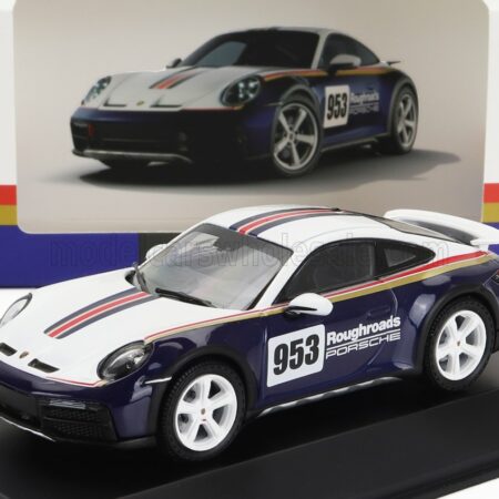 SPARK-MODEL 1/43 PORSCHE | 911 992 N 953 RALLY DAKAR ROUGHROADS DESIGN PAKET COUPE 2023 | WHITE BLUE