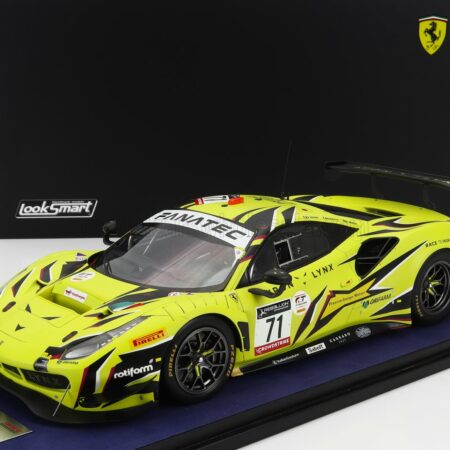 LOOKSMART 1/18 FERRARI | 488 GT3 EVO 3.9L TURBO V8 TEAM IRON LYNX N 71 3rd 24h SPA 2022 ANTONIO FUOCO - DAVIDE RIGON - DANIEL SERRA - CON VETRINA - WITH SHOWCASE | YELLOW BLACK