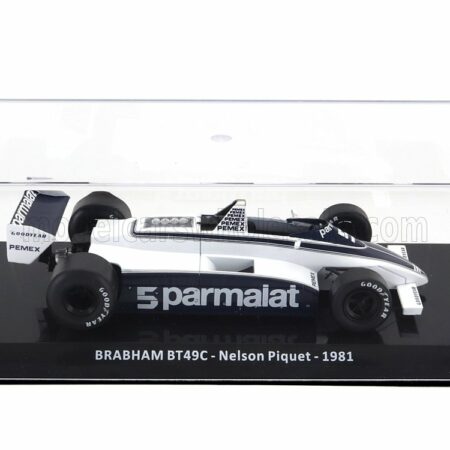 EDICOLA 1/24 BRABHAM | F1  BT49C PARMALAT RACING TEAM N 5 WORLD CHAMPION SEASON 1981 NELSON PIQUET - CON VETRINA - WITH SHOWCASE | WHITE BLUE