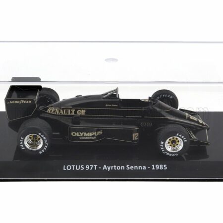 EDICOLA 1/24 LOTUS | F1  97T RENAULT TURBO TEAM LOTUS N 12 SEASON 1985 AYRTON SENNA - CON VETRINA - WITH SHOWCASE | BLACK GOLD