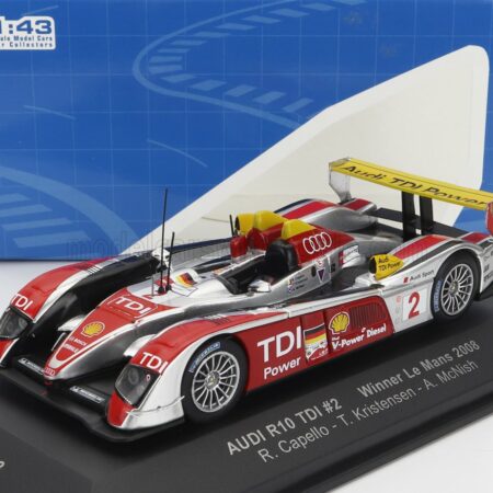 IXO-MODELS 1/43 AUDI | R10 TDI 5.5L TURBO V12 TEAM AUDI SPORT NORTH AMERICA N 2 WINNER 24h LE MANS 2008 R.CAPELLO - T.KRISTENSEN - A.McNISH | SILVER RED YELLOW