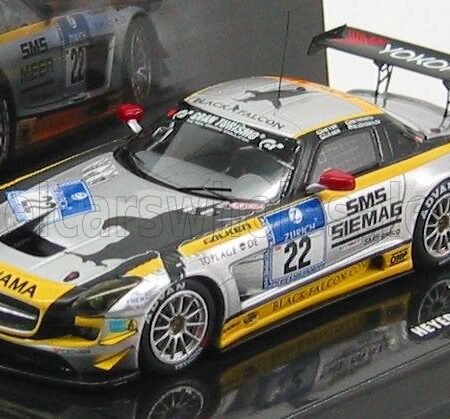 MINICHAMPS 1/43 MERCEDES BENZ | SLS AMG GT3 N 22 24h NURBURGRING 2011 HEYER - JAGER - SEYFFARTH - BLEEKEMOLEN | SILVER YELLOW BLACK